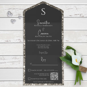Glitter prateado e código QR do Glam preto