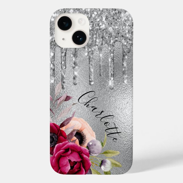 Glitter prateado gota a gota nome do floral (Verso)