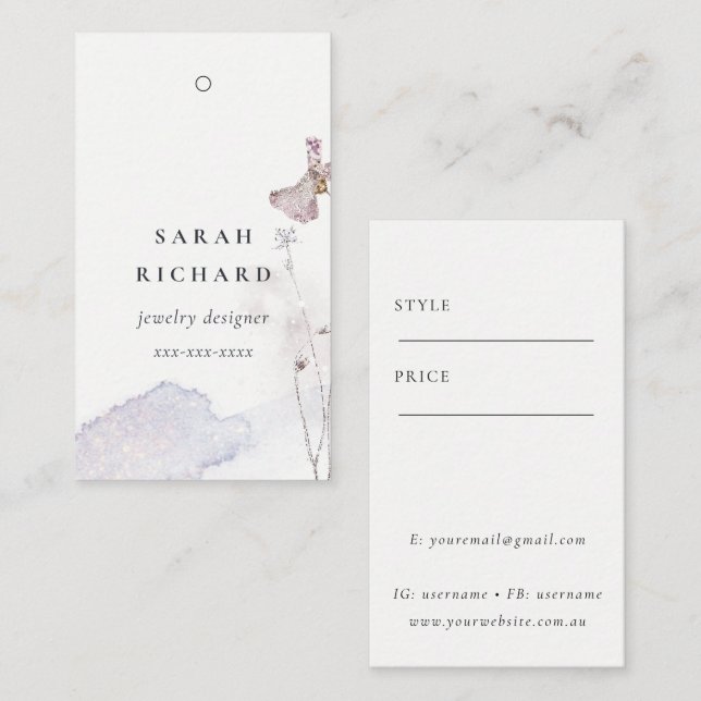 Glitter Pressionado Flores Mínima, Etiqueta de Pre (Frente/Verso)