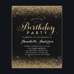Glitter Preto Dourado Orçamento Espalha Qualquer I<br><div class="desc">Caligrafia Elegante de Script Elegante Dourado Glitter Preto Moderno Glam Negro Qualquer Convite De Aniversário De Idade</div>