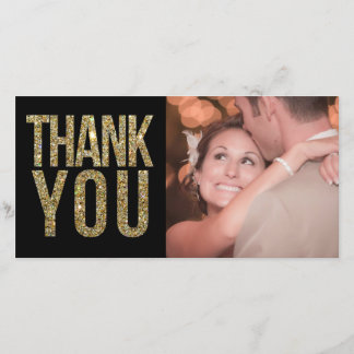 Glitter Preto e Dourado Obrigado Cartões com fotos