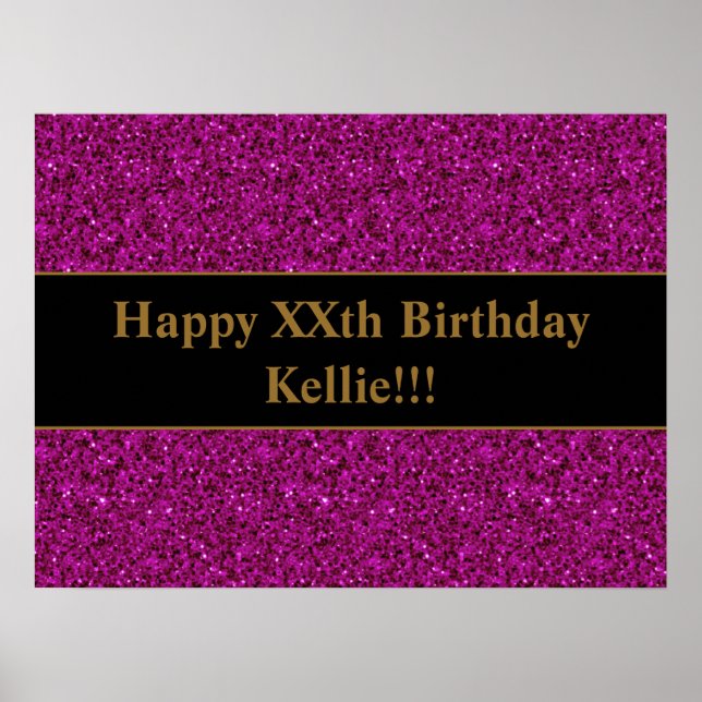 Glitter Púrpura Personalizado Com Poster de Aniver (Frente)