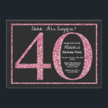 Glitter rosa de convite para aniversário de 40 ano<br><div class="desc">Convite para aniversário de 40 anos surpresa. Festa de aniversário de Brilho Preto e Rosa Convidam com Fundo de Quadros. Surpresa Aniversário. Aniversário Adulto. Homens ou Mulheres no Bday Bash Party.
Para mais personalização,  clique no botão "Personalizar" e use a ferramenta design para modificar este modelo.</div>