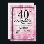 Glitter Rosa de Convite para aniversário de 40 ano<br><div class="desc">Surpreenda o aniversário de 40 anos Invitation com luzes cor-de-rosa com fundo brilhante rosa. Aniversário Rosa. Aniversário Adulto. Homens ou Mulheres no Dia Convidam. 13 15 16º 18º 20 21rua 30 40º 50º 60º 80 de 70 100º, qualquer idade. Para mais personalização, clique no botão "Personalizar" e use nossa ferramenta...</div>