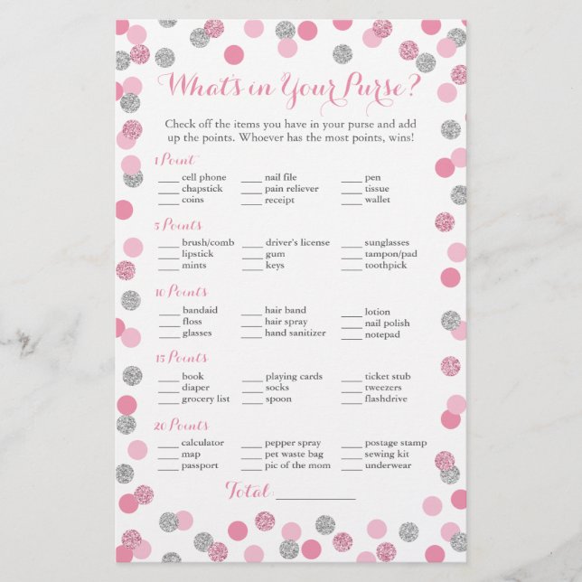 Glitter rosa e prateado O que há no Jogo da bolsa (Frente)