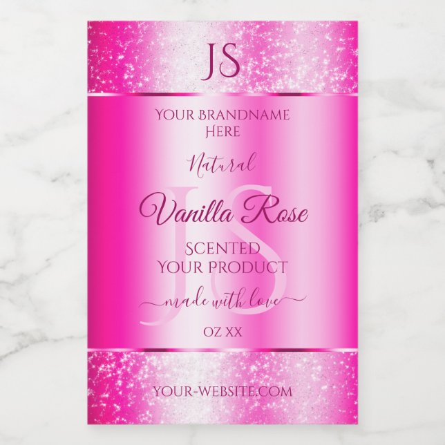 Glitter Rosa Girly Stars Rótulos de Produto Monogr (Rótulo Único)