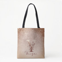 Glitter  Rose Gold Floral Letter Y Tote