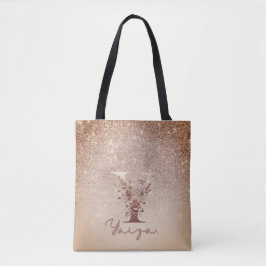 Glitter  Rose Gold Floral Letter Y Tote