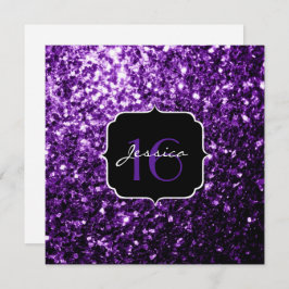 Glitter roxo brilha Doce 16 Quadrado Convite