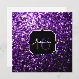 Glitter roxo brilha Doce 16 Quadrado Convite