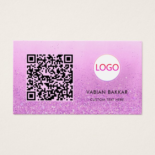 Glitter roxo Código Qr cartão de visita de logotip (Frente)