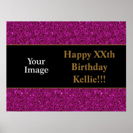 Glitter roxo com Poster de aniversário de foto de