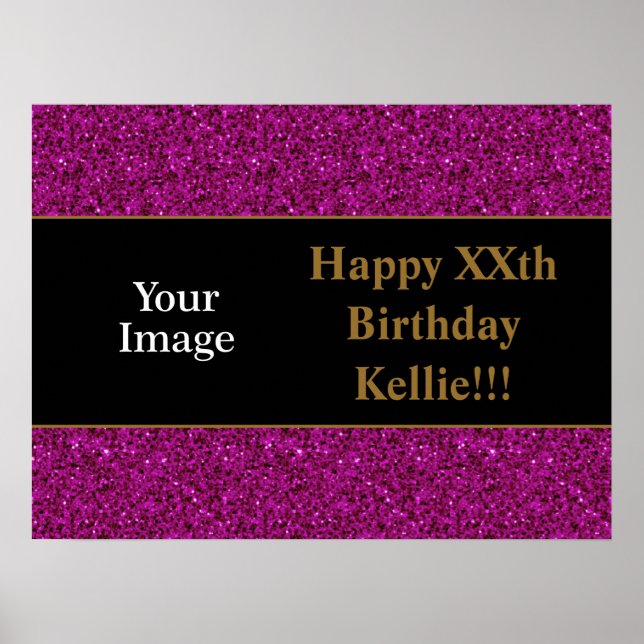 Glitter roxo com Poster de aniversário de foto de  (Frente)