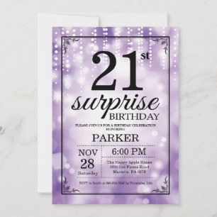 Glitter Roxo de Convite para aniversário de 21 an