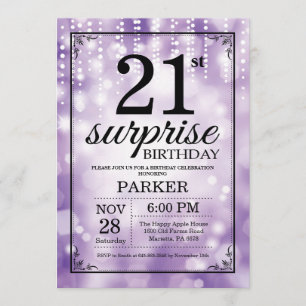 Glitter Roxo de Convite para aniversário de 21 an