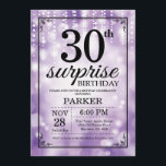 Glitter Roxo de Convite para aniversário de 30 ano<br><div class="desc">Convite para aniversário de 30 anos surpresa com luzes de cadeia roxas com fundo brilhante roxo. Aniversário Roxo. Aniversário Adulto. Homens ou Mulheres no Dia Convidam. 13 15 16º 18º 20 21 rua 30 40º 50º 80 de 60º 70 de 100º, qualquer idade. Para mais personalização, clique no botão "Personalizar"...</div>