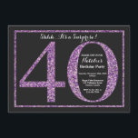 Glitter Roxo de Convite para aniversário de 40 ano<br><div class="desc">Convite para aniversário de 40 anos surpresa. Festa de aniversário de Brilho Preto e Roxo Convidam com Fundo de Quadros. Surpresa Aniversário. Aniversário Adulto. Homens ou Mulheres no Bday Bash Party.
Para mais personalização,  clique no botão "Personalizar" e use a ferramenta design para modificar este modelo.</div>