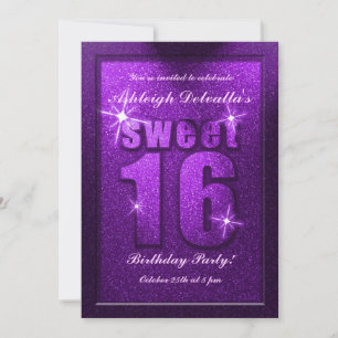 Glitter Roxo Doce 16 Convite de aniversário
