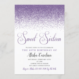 Glitter Roxo Doce 16 Convite de Aniversário