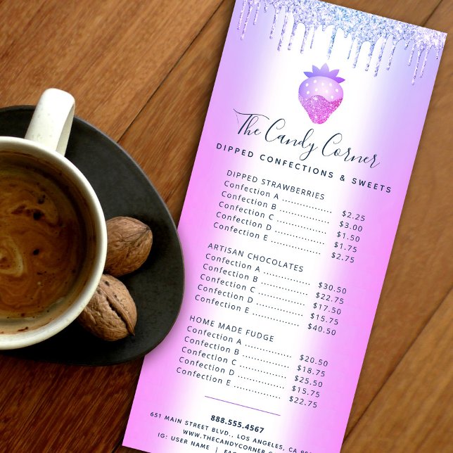 Glitter Roxo Menu Sweet do deserto de Morango (Criador carregado)