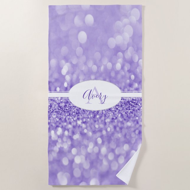 Glitter Roxo Personaliza Toalha de Praia (Frente)