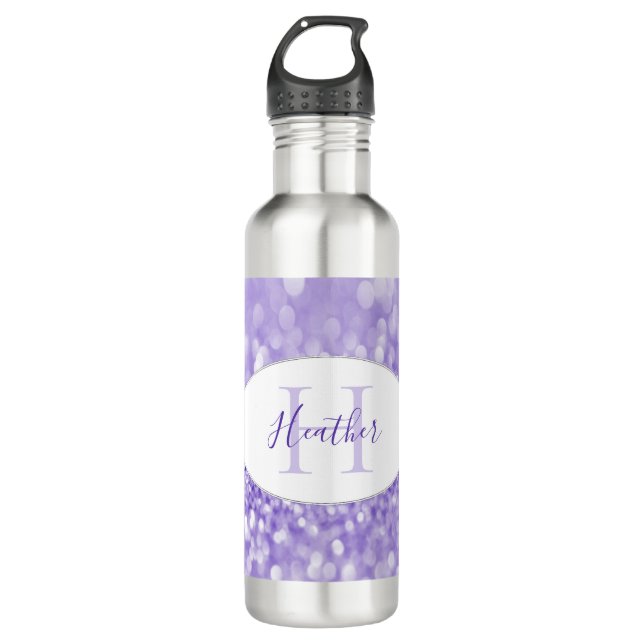 Glitter Roxo Personalizar Garrafa de Água (Frente)