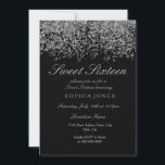 Glitter Silver Confetti Black Sweet 16 Convite<br><div class="desc">Glitter Silver Confetti Black Sweet 16 Convite Bela Falso Dourado Convite Confetti. Coleção em Niche e Nest. Design cortesia do Studio Denmark</div>