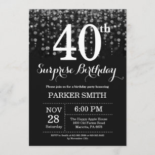 Glitter Silver de Convite para aniversário de 40 