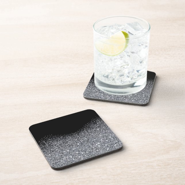 Glitter Silver Elegante em Preto. Porta-copos (Lado Direito)