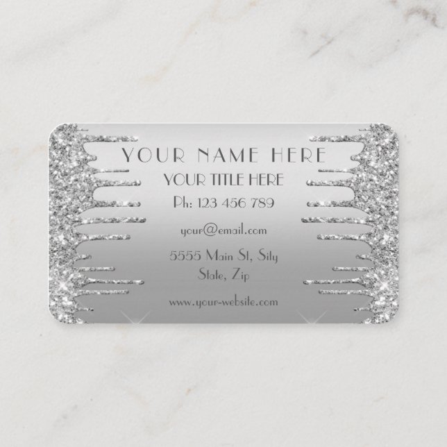 Glitter Silver Sparkle Drives Cartão de visita mod (Verso)