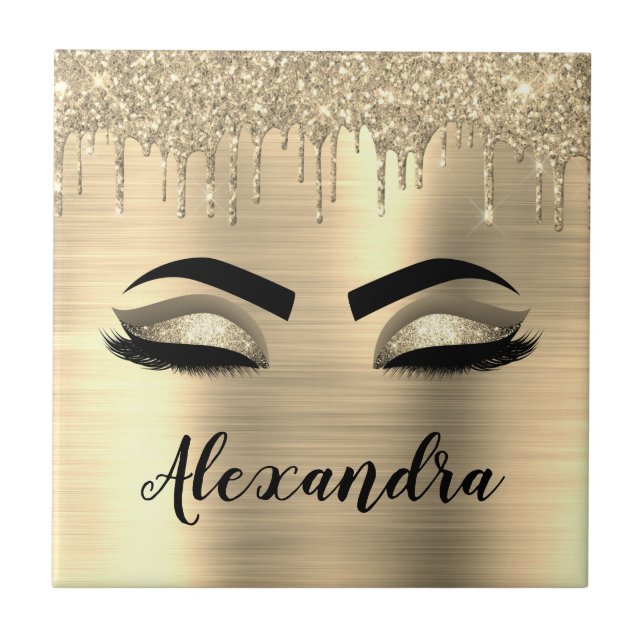 Glitter Sparkle Eyelashes Dourado Nome do Monogram (Frente)