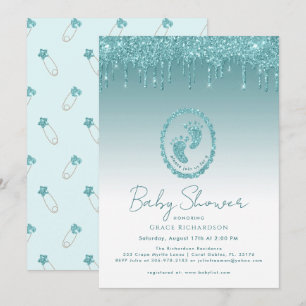 Glitter Teal Drives Chá de fraldas Convite