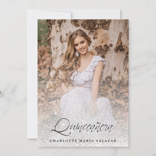 Glitter Tendencia Quinceañera Español Foto Moderna (Frente)
