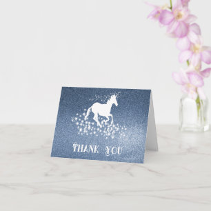 Glitter Unicorn e Stars Obrigado Cartão Azul