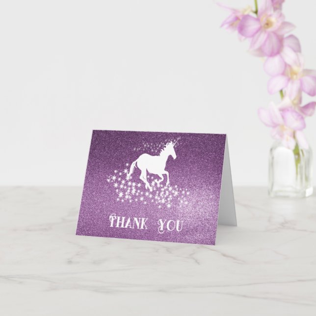 Glitter Unicorn e Stars Obrigado | Cartão magenta (Orquídea)