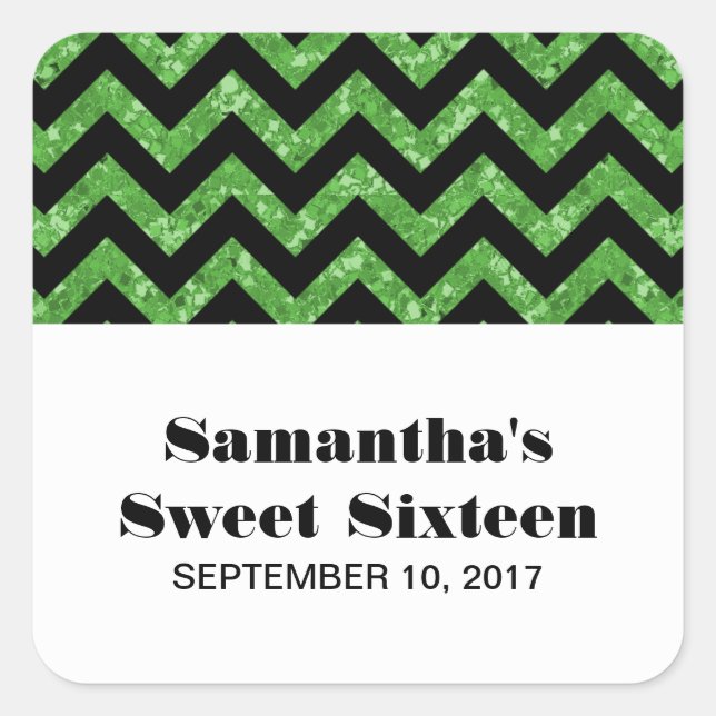 Glitter Verde Chevron Doce 16 Adesivos (Frente)