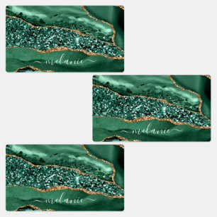 Glitter Verde Dourado Geode Seu Nome Etiquetas