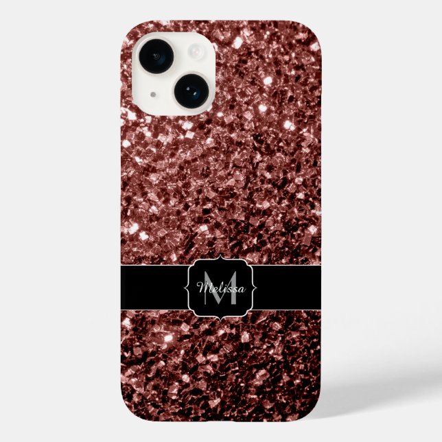 Glitter vermelho castanho brilha monograma (Verso)