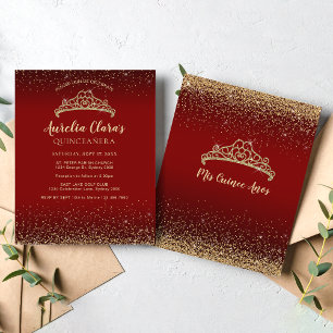 Glitter Vermelho Dourado Tiara Quinceanera