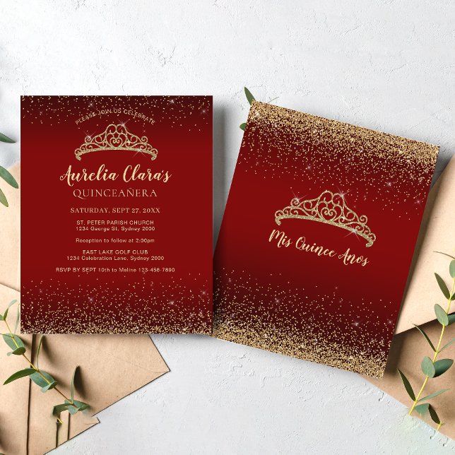 Glitter Vermelho Dourado Tiara Quinceanera (Criador carregado)