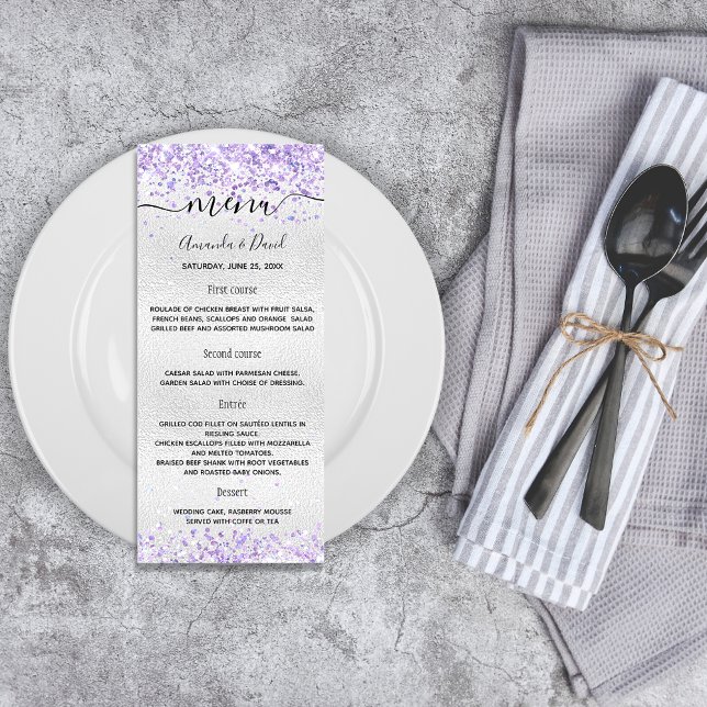 Glitter violeta roxa prateada do Menu Casamento (Criador carregado)