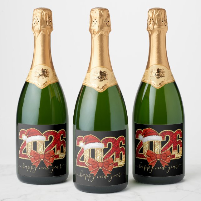 Glittering 2026 New Year Design with Santa Hat  (Garrafas)