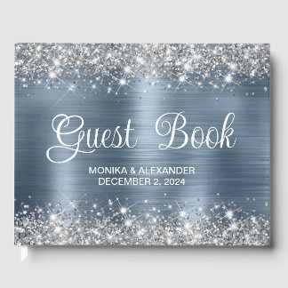Glittery Chic Dusty Blue Foil Livro de Convidados