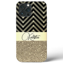 Glittery Dourada e Black Chevron Personalizado
