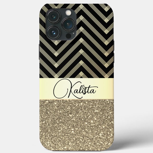 Glittery Dourada e Black Chevron Personalizado (Verso)