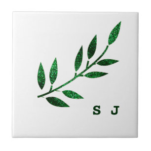 Glittery Emerald Green Leaf Monograma - Favor do P