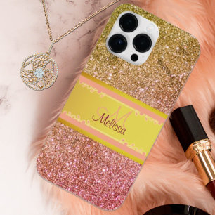 Glittery Glam do Ombre Rosa Dourado Nome Monograma