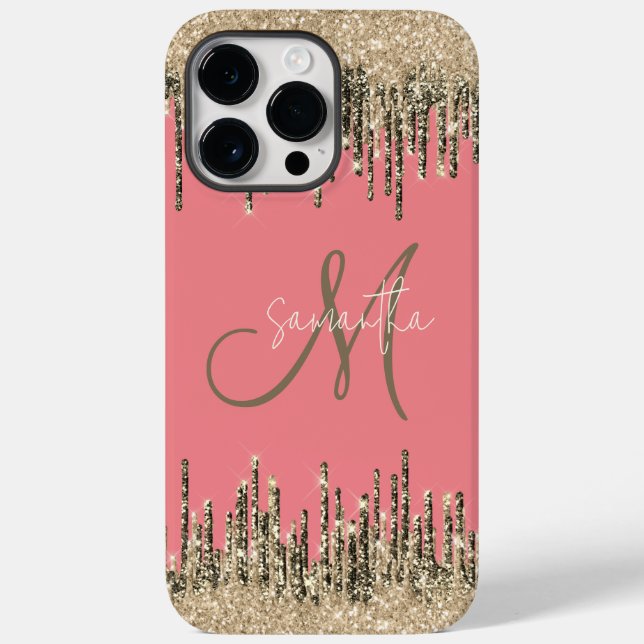 Glittery Glittery Pink & Monograma de Ouro (Verso)