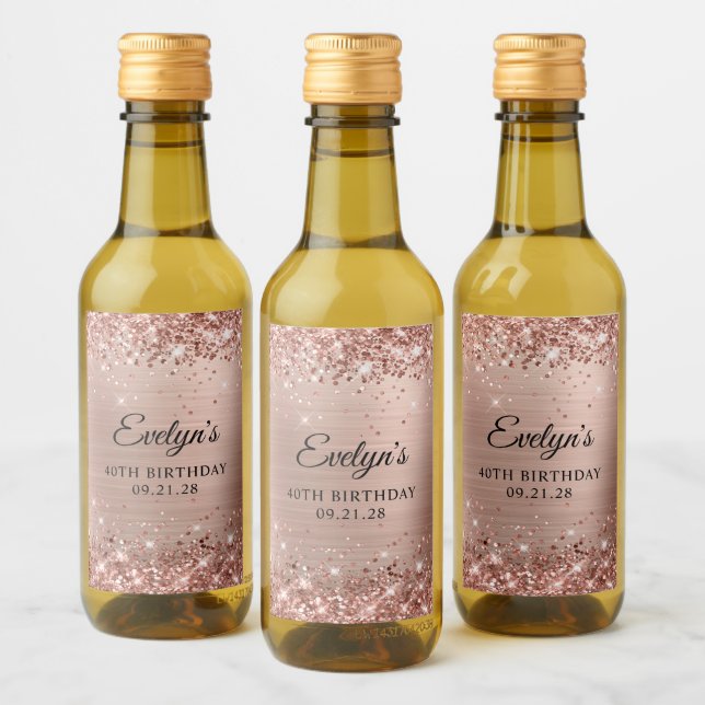 Glittery Rose Gold Foil 40º Aniversário (Garrafas)