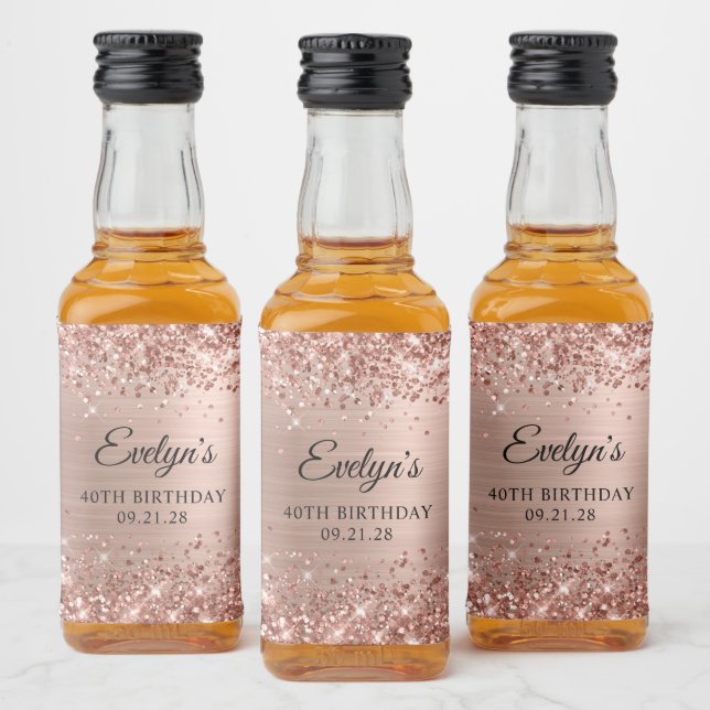 Glittery Rose Gold Foil 40º Aniversário (Garrafas)